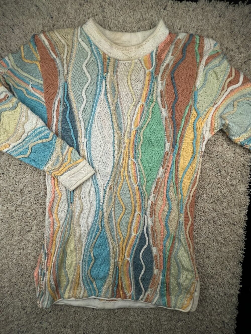 COOGI Women’s Small Australia Cotton Sweater Pastels Long Sleeve Knit Intricate